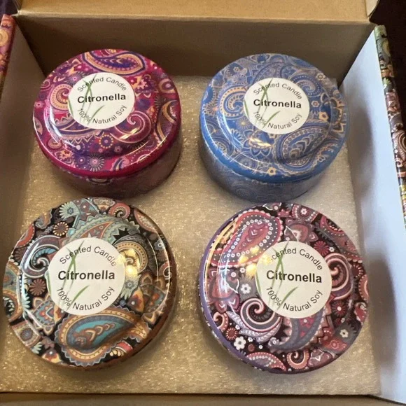 Gift Set Of 4 Scented Soy Candles In Individual Tins, Aromatherapy, Citronella - Picture 2 of 13